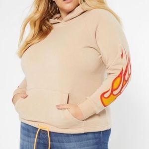 Taupe flaming sleeve drawstring hoodie NWT